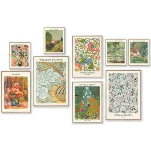 ALAYRA Vintage Wall Art Prints Set of 9, Abstract Wall Decor Matisse William Morris Van Gogh Monet Maximalist Famous Artist Painting Pictures, Trendy Maximalism Poster for Aesthetic 01