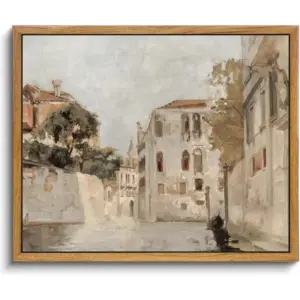 ALAYRA Vintage Wall Art, Retro Neutral Italy Wall Art Framed Canvas Art Prints Venice Canva Painting Farmhouse Decor, Rustic Impressionism Scenic Landscape Wall Decor for Bathroom, Bedroom Living 01