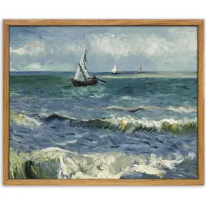 ALAYRA Vintage Wall Art, Vincent van Gogh Seascape near Les Saintes - 8x10in Canvas Wall Decor, Nature Scenery Kitchen Bathroom Bedroom Decor 01
