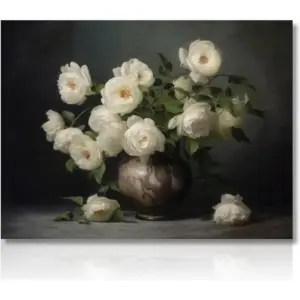 ALAYRA Vintage White Flower Wall Art Decor, Cottage Canvas Wall Art for Farmhouse Home Decor, Rustic Vintage Boho Picture for Kitchen Bedroom, 12x16in Unframed 01