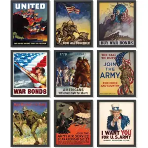 ALAYRA Vintage WW2 Poster - WW2 Memorabilia, World War 2 Gifts for Men, Military Recruitment Posters, WWII Propaganda Wall Art Prints, Us Army Axis Pictures WW2 Artwork Decorations (8x10 UNFRAMED) 01