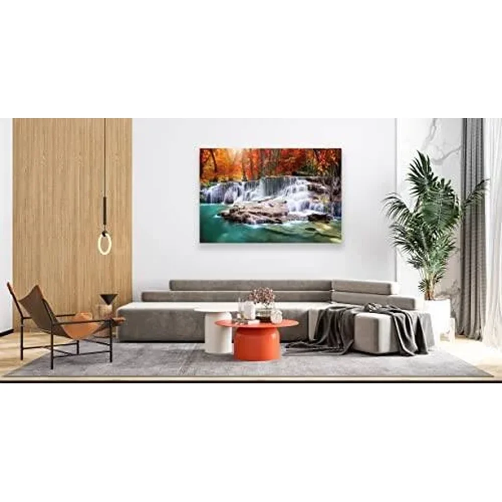 ALAYRA Wall Art Canvas Painting Red Forest Waterfalls 1 Piece Modern Landscape Tree Picture Poster Print Framed and Stretched Ready to Hang for Living Room Bedroom Kitchen Office Home Decor 01 - Image 2