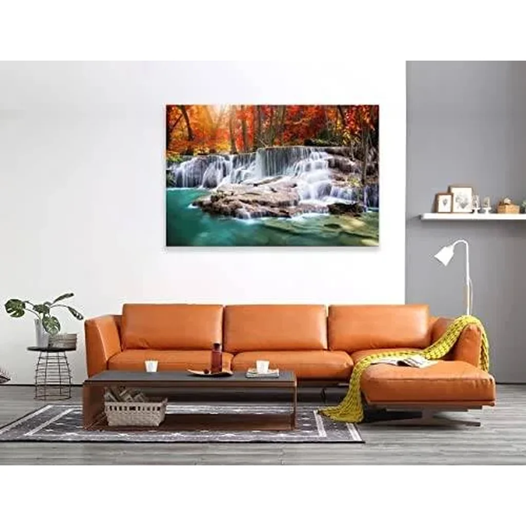 ALAYRA Wall Art Canvas Painting Red Forest Waterfalls 1 Piece Modern Landscape Tree Picture Poster Print Framed and Stretched Ready to Hang for Living Room Bedroom Kitchen Office Home Decor 01 - Image 3