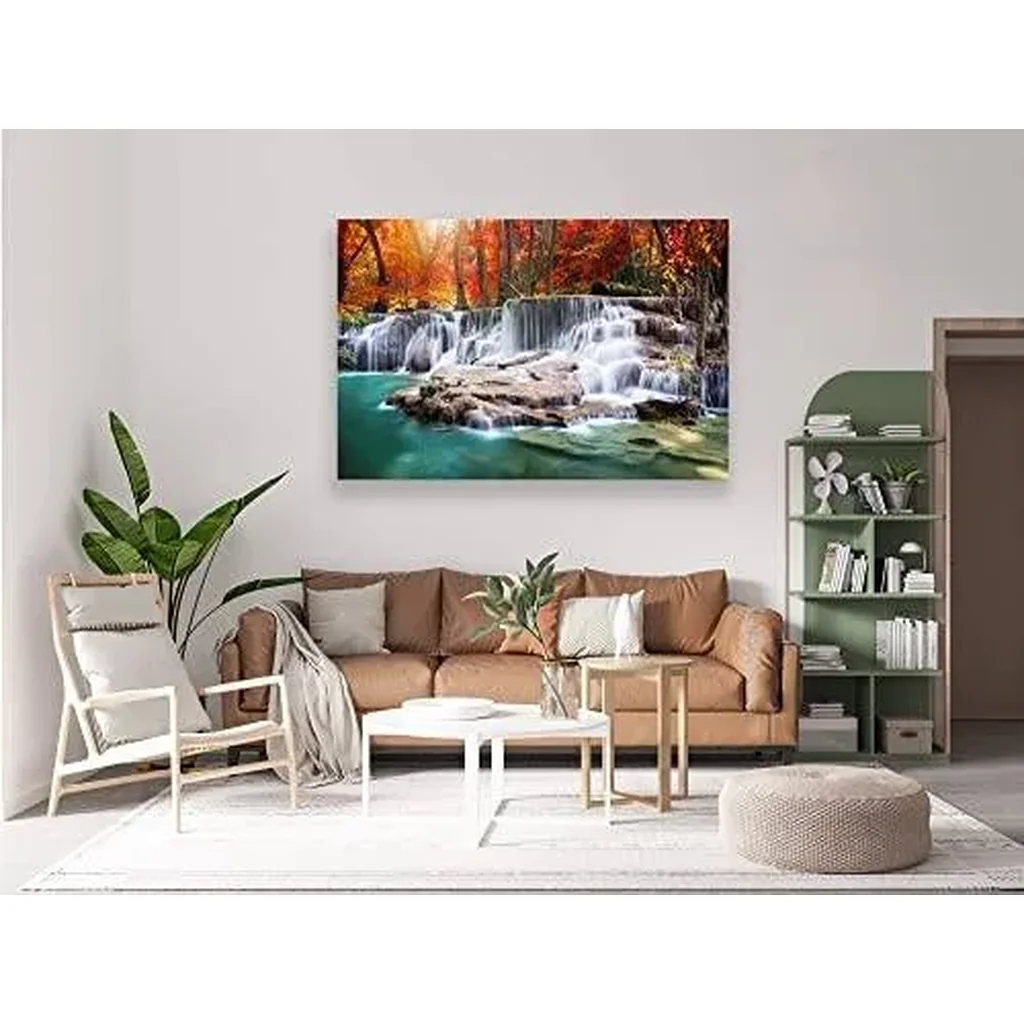 ALAYRA Wall Art Canvas Painting Red Forest Waterfalls 1 Piece Modern Landscape Tree Picture Poster Print Framed and Stretched Ready to Hang for Living Room Bedroom Kitchen Office Home Decor 01 - Image 4