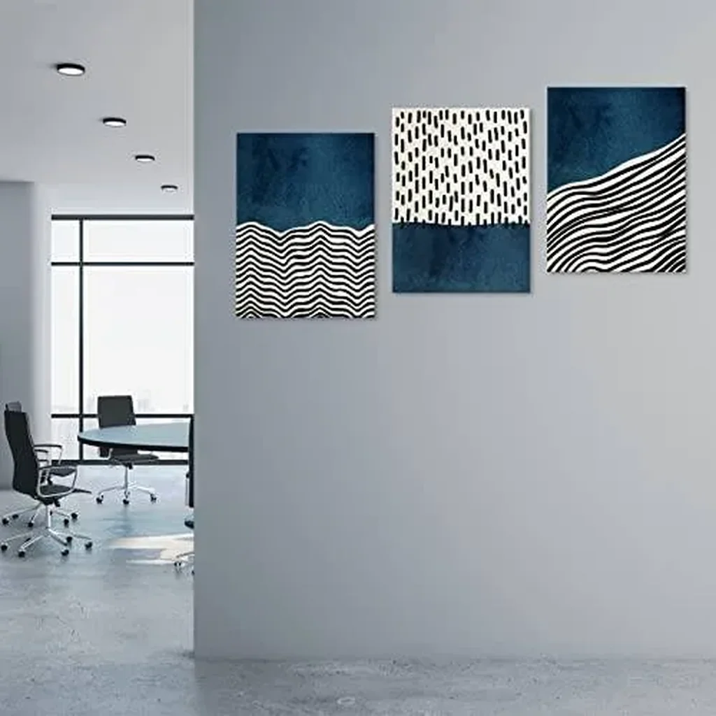 ALAYRA Wall Art Canvas Set Mid Century Boho Picture Modern Abstract Geometric Lines Wall Decor Minimalist Black Indigo Canvas Painting Artwork Living Room Bedroom Home Office 12"x16"x3 01 - Image 3