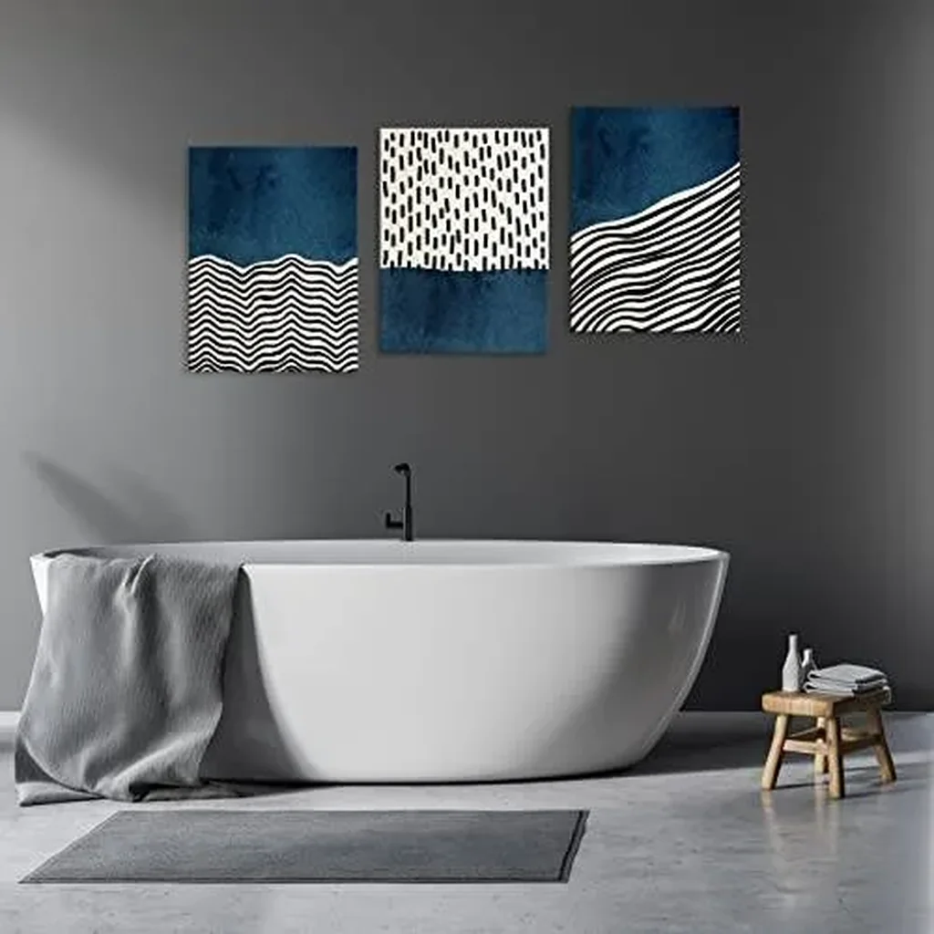 ALAYRA Wall Art Canvas Set Mid Century Boho Picture Modern Abstract Geometric Lines Wall Decor Minimalist Black Indigo Canvas Painting Artwork Living Room Bedroom Home Office 12"x16"x3 01 - Image 4