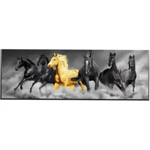 ALAYRA Wall art canvas Six Running Black And Gold Horses Animals Canvas Painting Print Wall Art Posters And Prints Painting- Blacked floating Framed- 60X120 cm -Ready to hang 01