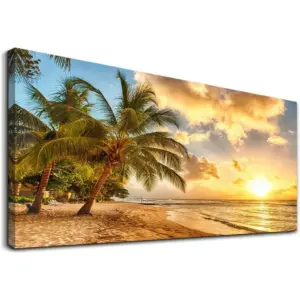ALAYRA wall art for living room bathroom Wall Decor sun beach sea coconut tree ocean landscape painting to Hang Home Decorations for office bedroom kitchen Works canvas Prints pictures 20" x 40"inch 0