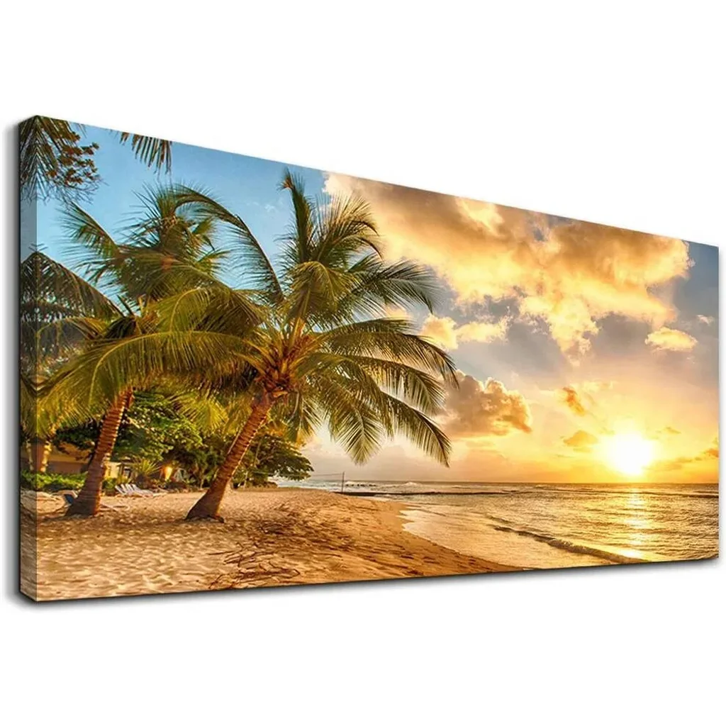 ALAYRA wall art for living room bathroom Wall Decor sun beach sea coconut tree ocean landscape painting to Hang Home Decorations for office bedroom kitchen Works canvas Prints pictures 20" x 40"inch 0