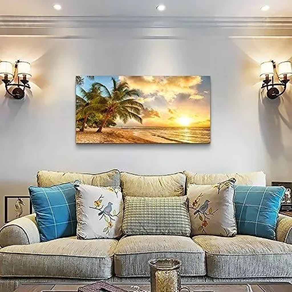 ALAYRA wall art for living room bathroom Wall Decor sun beach sea coconut tree ocean landscape painting to Hang Home Decorations for office bedroom kitchen Works canvas Prints pictures 20" x 40"inch 0 - Image 2