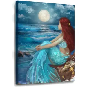 ALAYRA Wall Art for Living Room Bedroom Wall Decor Blue Canvas Prints Moon Night Artwork 24"x 36" Girls Room Decor 01