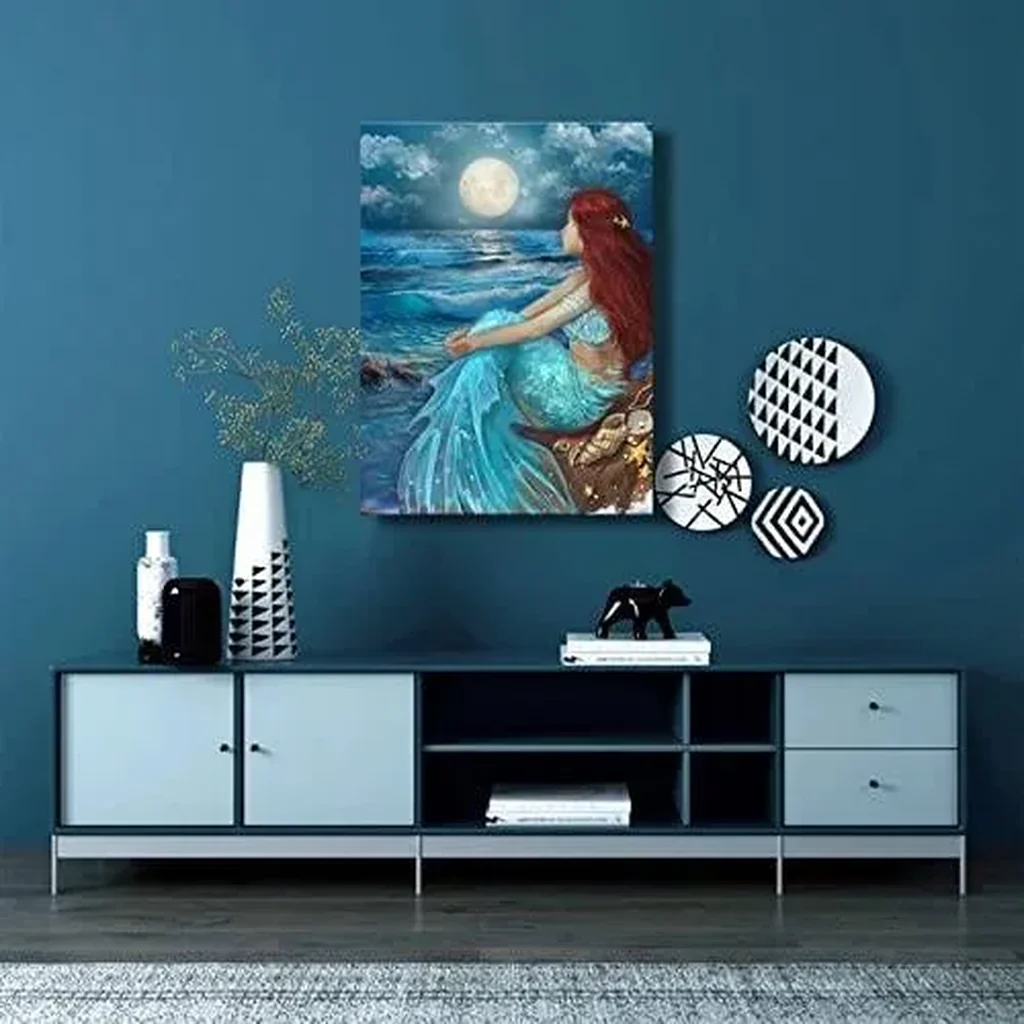 ALAYRA Wall Art for Living Room Bedroom Wall Decor Blue Canvas Prints Moon Night Artwork 24"x 36" Girls Room Decor 01 - Image 4