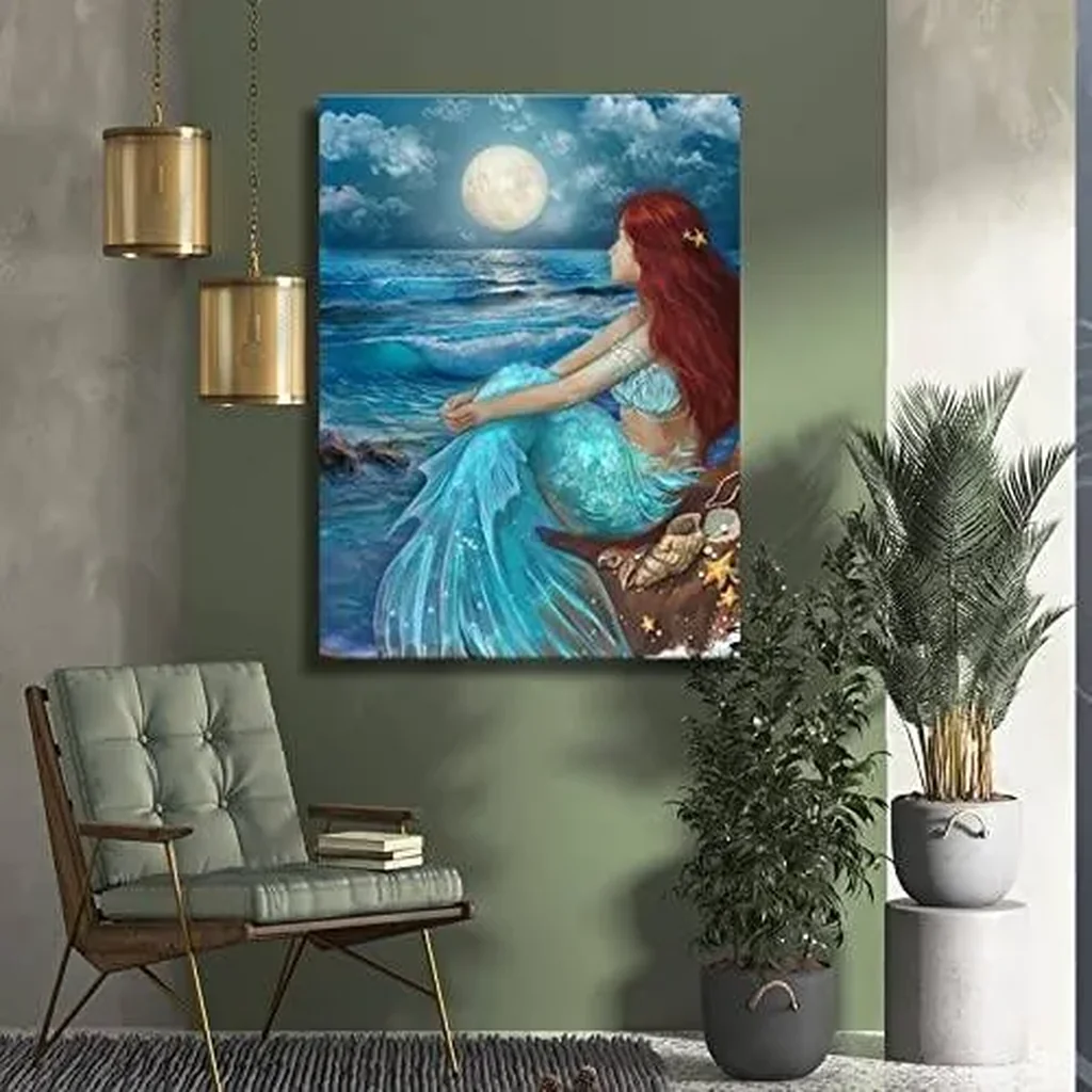 ALAYRA Wall Art for Living Room Bedroom Wall Decor Blue Canvas Prints Moon Night Artwork 24"x 36" Girls Room Decor 01 - Image 5