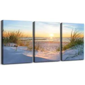 ALAYRA Wall Art for living room Print Artwork Wall Art Decor Poster Blue sun beach grass ocean Landscape painting bedroom bathroom Decorations Seascape Canvas Prints Picture Home Office wall Decor Wor