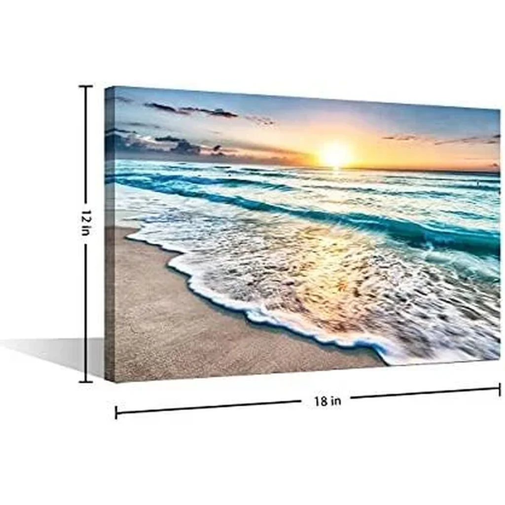 ALAYRA Wall Art for Living Room White Beach Canvas Art Wall Decor Blue Sea Sunset Pictures Print on Canvas Natural Landscape Painting Seascape Modern Artwork Stretched Framed Ready to Hang - 12" x 18" - Image 3