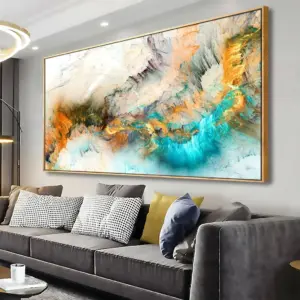 ALAYRA Wall Art Light Gray Blue Yellow Cloud Abstract Canvas Fra - Canvas Painting artwork for Walls Art Print Poster for Living Room Decoration 20"x40" with Framed 01