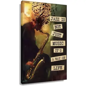 ALAYRA Wall Art Music Posters Modern Artwork Framed Music Is Life Wall Decor Pictures Decorations Vintage Canvas Living Room Prints Music Instrument Posters Framed (16x24 inch) 01