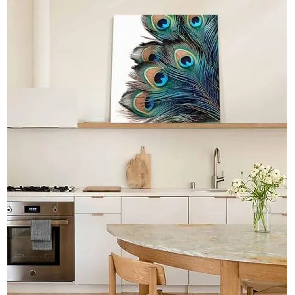 ALAYRA Wall Art Oil Paintings on Canvas Print Peacock Feather Arts Office Artwork Home Decoration Living Room Bedroom Bathroom Giclee Walls Decor, Wooden Framed Ready to Hang 20x20in 01 - Image 4
