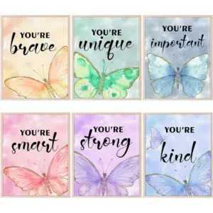 ALAYRA Wall Art Posters, Butterfly Wall Decor for Girls Room, 8X10 Inch, Unframed, Set of 6 01