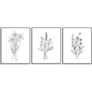 ALAYRA Wall Art Prints & Pictures for Living Room, Bedroom, Kitchen, Bathroom, Hallway and Stairs, Abstract Wall Art, Minimalistic Room Decor, Botanical Prints, Plant Poster, Set of 3, 8" x 10", Unfra