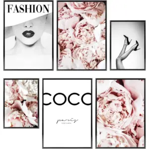 ALAYRA wall art prints paris decor for bedroom UNFRAMED pink wall decor for bedroom women 6 pink poster as stylish fashion wall art for glam wall decor and paris wall art, 11x17 & 8x10, lips coco 01