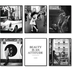 ALAYRA Wall Art Prints Set of 6 Canvas Pictures Perfume Woman Vintage Wall Art Decor Fashion Art Poster Set for Living Room Decor (11"x14" UNFRAMED, Black Retro Photos) 01