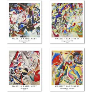 ALAYRA Wall Art Unframed Prints Giclee Art Paper Set of 4, 11x14 inch Abstract Geometric Artwork, Modern Decoration MultArtistic Elegant Trendy Modern Wassily Kandinsky Posters 01