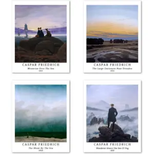 ALAYRA Wall Art Unframed Prints Giclee Art Paper Set of 4, 11x14 inch Classic Landscape Artwork, Office Decoration Elegant Illustrations Mountain Natural Cloud Caspar Friedrich Painting 01