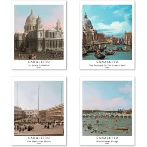 ALAYRA Wall Art Unframed Prints Giclee Art Paper Set of 4, 11x14 inch Classical Landscape Artwork, Livingroom Decoration Seasons Spring Aesthetic Illustrations Famous Painting Canaletto Print 01