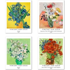 ALAYRA Wall Art Unframed Prints Giclee Art Paper Set of 4, 11x14 inch Flower Artwork, College DecorationBotanical Plant Colorful Elegant Floral Vase Unique Present Vincent Van Gogh Posters 01