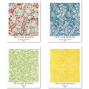 ALAYRA Wall Art Unframed Prints Giclee Art Paper Set of 4, 11x14 inch Flower Artwork, Home Decoration Botanical Floral Plant Nature Palm Leaf Elegant Colorful Wilderness William Morris Posters 01