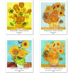 ALAYRA Wall Art Unframed Prints Giclee Art Paper Set of 4, 11x14 inch Flower Artwork, Indoor Decoration Botanical Floral Illustrations Blossom Sunflower MultVincent Van Gogh Paintings 01