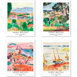 ALAYRA Wall Art Unframed Prints Giclee Art Paper Set of 4, 11x14 inch Landscape Artwork, Bathroom Decoration Botanical Leaf MultClassic Housewarming Gift Henri Matisse Pictures 01