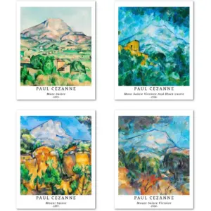 ALAYRA Wall Art Unframed Prints Giclee Art Paper Set of 4, 11x14 inch Landscape Artwork, Kitchen Decoration Elegant Mountain Forest Hills Tropical Natural Colorful Paul Cezanne Posters 01