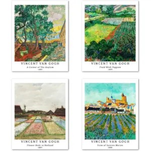 ALAYRA Wall Art Unframed Prints Giclee Art Paper Set of 4, 11x14 inch Landscape Artwork, Modern Decoration Trees Beautiful Flowers Retro Famous Painting Giclee Prints Vincent Van Gogh Poster 01