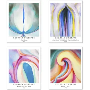 ALAYRA Wall Art Unframed Prints Giclee Art Paper Set of 4, 8x10 inch Abstract Geometric Artwork, Livingroom Decoration Colorful Aesthetic Frameless Prints Georgia O'Keeffe Painting 01