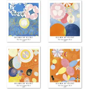 ALAYRA Wall Art Unframed Prints Giclee Art Paper Set of 4, 8x10 inch Abstract Geometric Artwork, Office Decoration Colorful Aesthetic Housewarming Great Gift Hilma AF Klint Poster 01