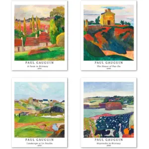 ALAYRA Wall Art Unframed Prints Giclee Art Paper Set of 4, 8x10 inch Landscape Artwork, School Decoration Natural Rustic Countryside Colorful Housewarming Great Gift Paul Gauguin Prints 01