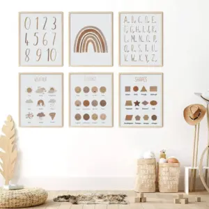 ALAYRA Wall Decor Boho Rainbow Nursery Decor Playroom Wall Decor 11 x 14 inch Set of 6 Unframed Art Prints Letters for Classroom Wall Nursery Decor Neutral 01