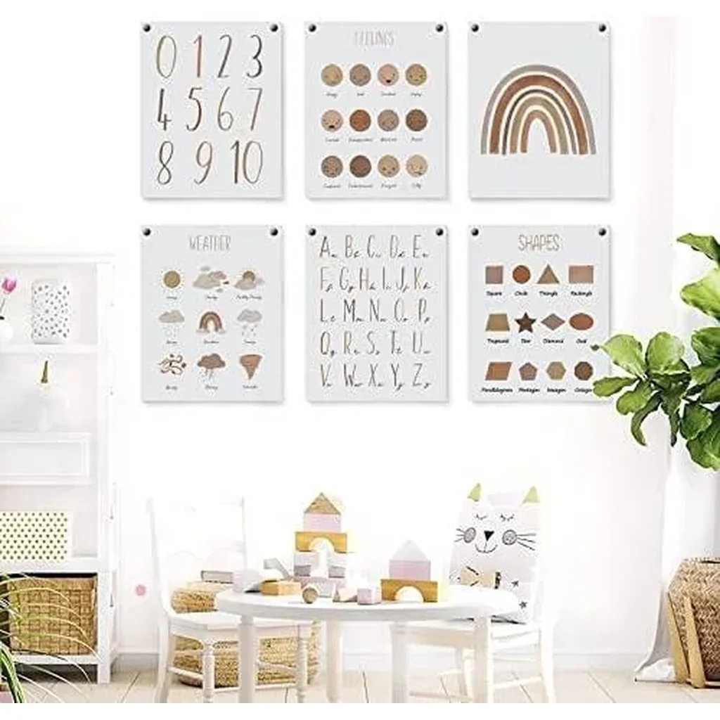 ALAYRA Wall Decor Boho Rainbow Nursery Decor Playroom Wall Decor 11 x 14 inch Set of 6 Unframed Art Prints Letters for Classroom Wall Nursery Decor Neutral 01 - Image 3
