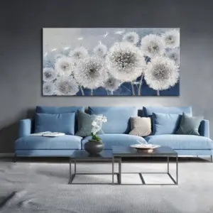 ALAYRA Wall Decor Living Room - Wall-Art for Living Room, Canvas Art/Pictures for Bedroom Blue Dandelion 24x48 inches Large Wall Art 01