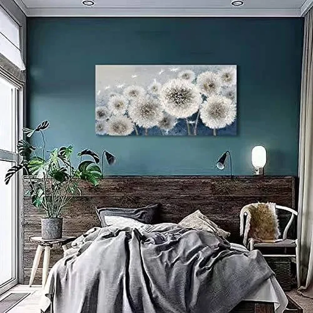 ALAYRA Wall Decor Living Room - Wall-Art for Living Room, Canvas Art/Pictures for Bedroom Blue Dandelion 24x48 inches Large Wall Art 01 - Image 3