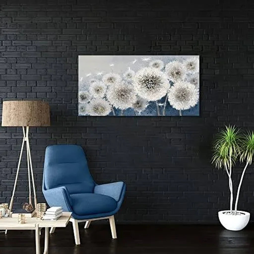 ALAYRA Wall Decor Living Room - Wall-Art for Living Room, Canvas Art/Pictures for Bedroom Blue Dandelion 24x48 inches Large Wall Art 01 - Image 4