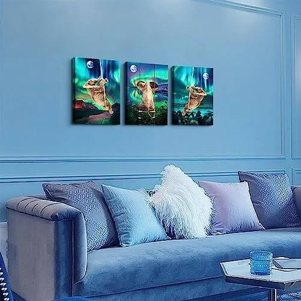 ALAYRA Wall Decorations For Bedroom 3 Piece Framed Canvas Wall Art For Living Room Fashion Office Wall Decor Aurora Scenery Wall Painting Elephant Pictures Artwork For Room Posters Art Home Decor 01 - Image 2