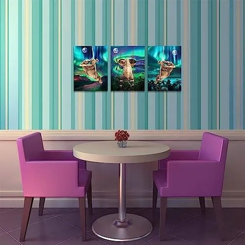 ALAYRA Wall Decorations For Bedroom 3 Piece Framed Canvas Wall Art For Living Room Fashion Office Wall Decor Aurora Scenery Wall Painting Elephant Pictures Artwork For Room Posters Art Home Decor 01 - Image 4