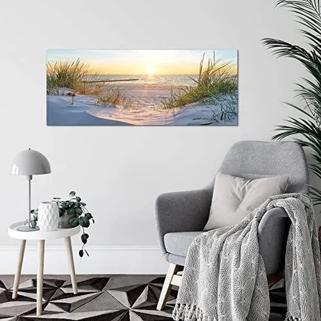 ALAYRA Wall Picture Beach Sunset 1 Piece Modern Picture on Non-Woven Canvas Living Room Hallway Sea Nature Blue Beige 041712a 01 - Image 3