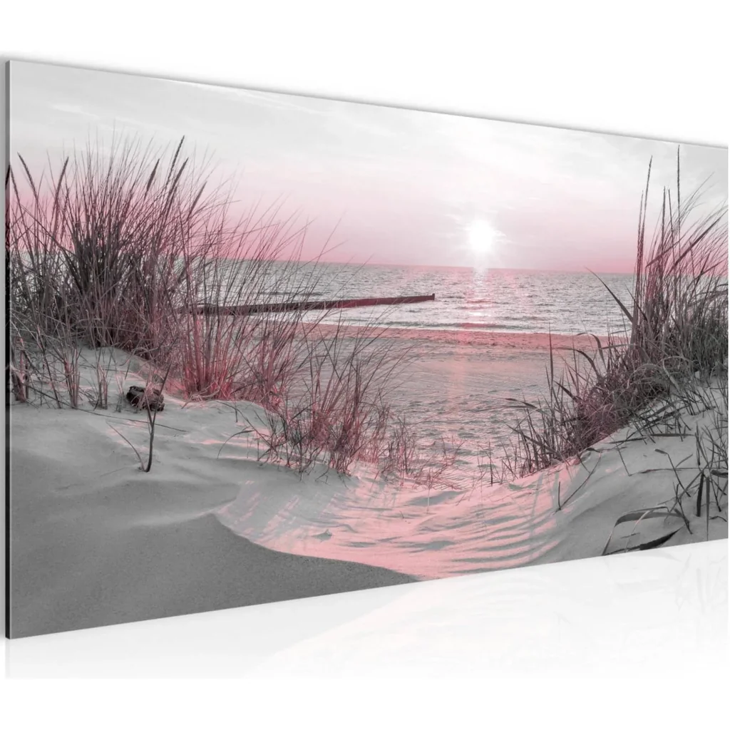 ALAYRA Wall Picture Beach Sunset 1 Piece Modern Picture on Non-Woven Canvas Living Room Hallway Sea Nature Pink Grey 041712b 01