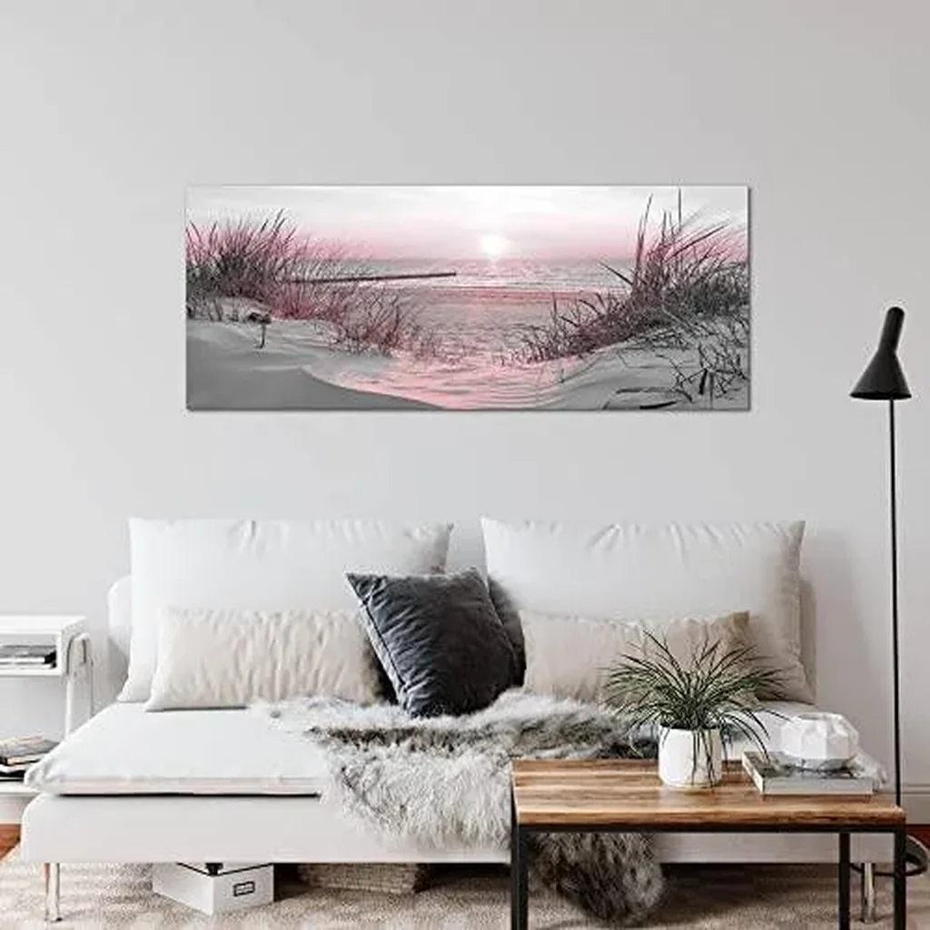 ALAYRA Wall Picture Beach Sunset 1 Piece Modern Picture on Non-Woven Canvas Living Room Hallway Sea Nature Pink Grey 041712b 01 - Image 2