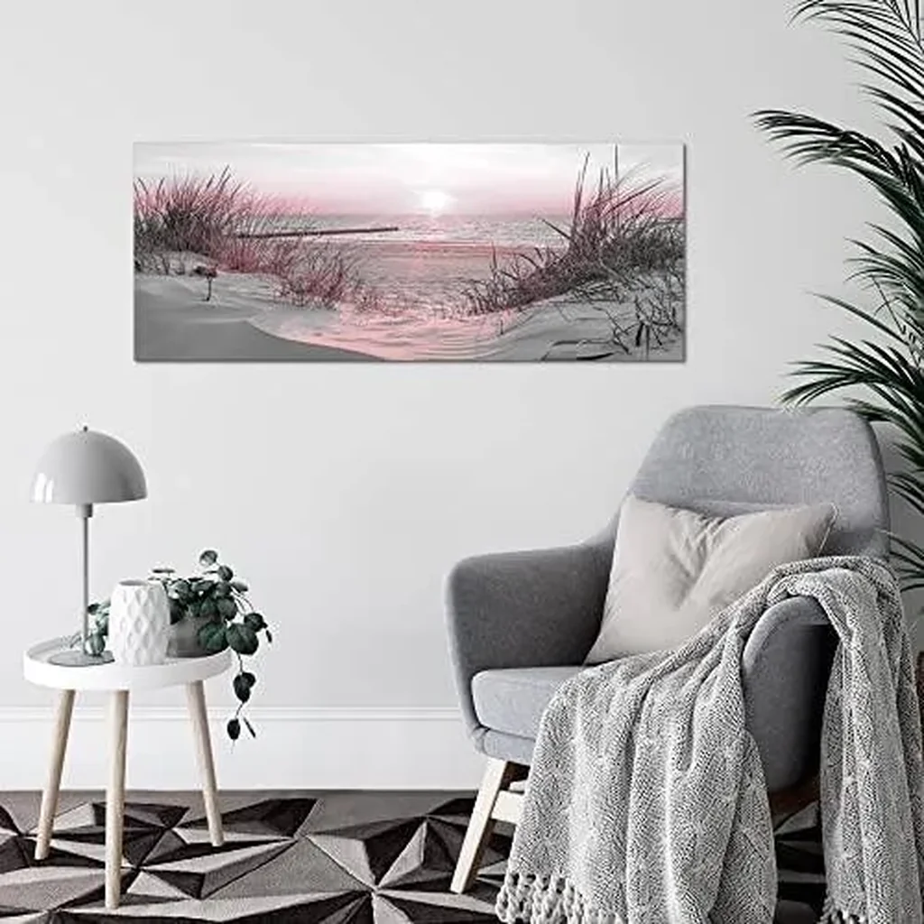 ALAYRA Wall Picture Beach Sunset 1 Piece Modern Picture on Non-Woven Canvas Living Room Hallway Sea Nature Pink Grey 041712b 01 - Image 3