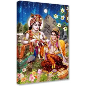 ALAYRA Wall Pictures for Bedroom Lord Radha Krishna Paintings 1 Panel Canvas Indian God Mythologycal Art Hinduism Contemporary Artwork Home Decor for Living Room Giclee Framed Ready to Hang 16"x24" 01